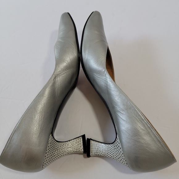 VTG Stuart Weitzman Corniche Mid Silver Pump 8.5 Leather Old Money Office Siren - Picture 7 of 12